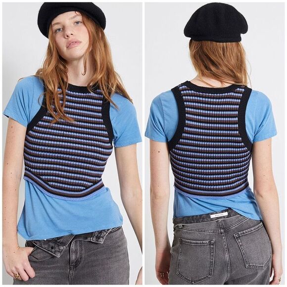 L.A. Hearts (PacSun) Striped Ribbed Sweater Tank Top - Medium - Picture 1 of 7